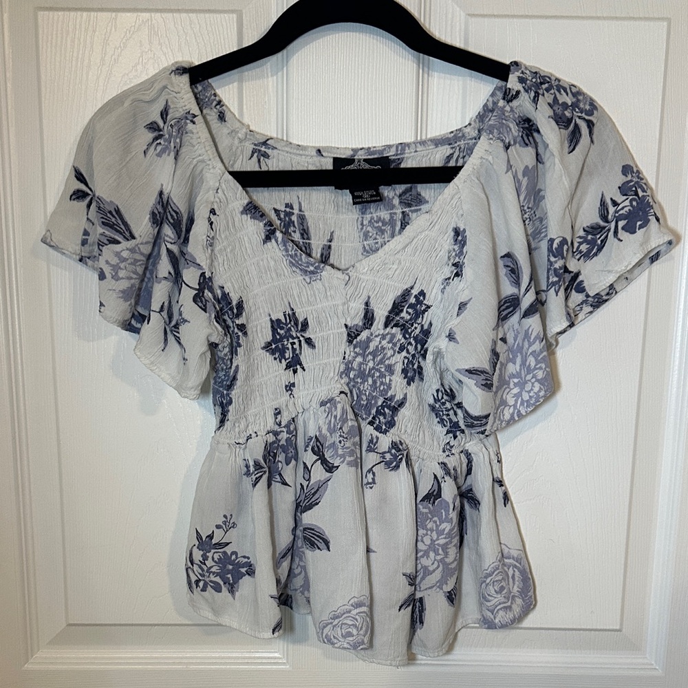 Angie Blue and White Floral Blouse